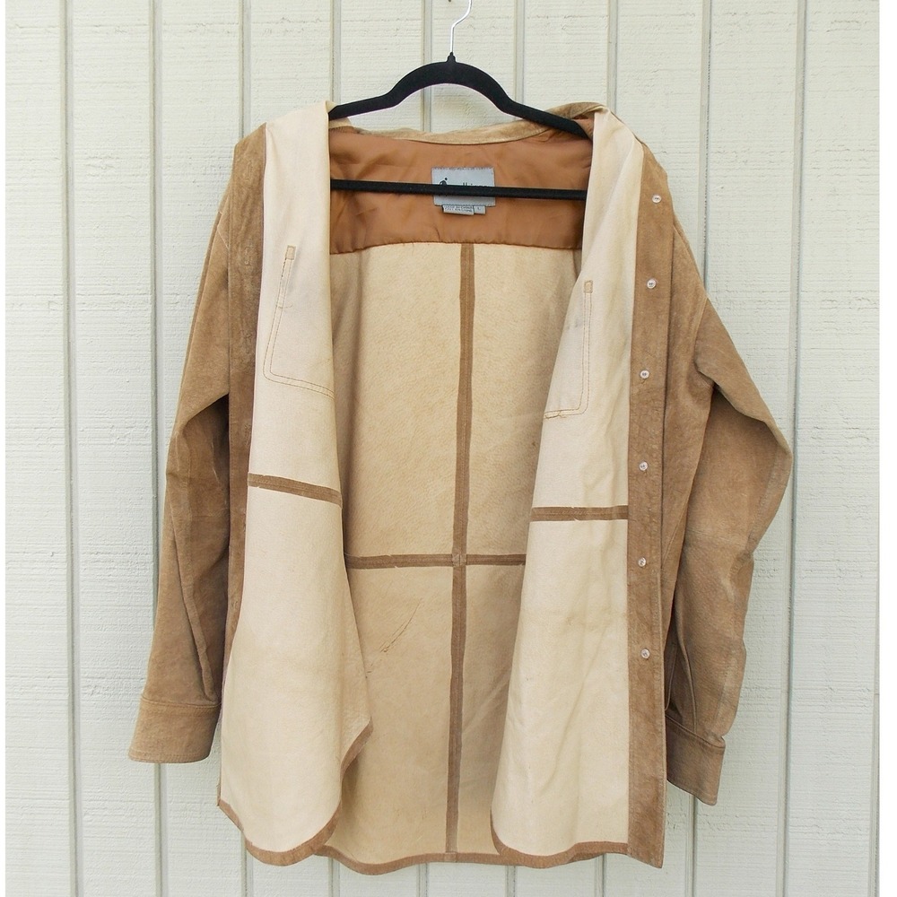 Walking Co Suede Leather Shirt Jacket 90s Vintage Mens Large Tan Oversized Coat